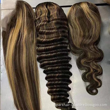 100% HUMAN HAIR 30 Inch Straight Brown 4x4,13x4 Transparent Lace Highlight Human Hair Wigs 10a Highlight Body Wave Hair Full Wig